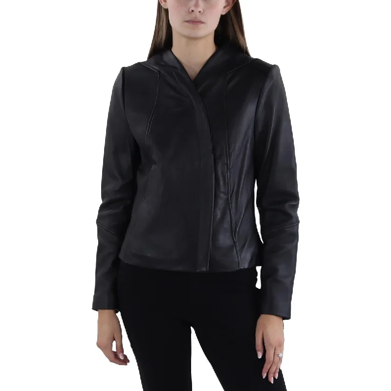 Tahari Womens Leather Long Sleeve Leather Jacket Hooded Jacket Caped Jacket Shawl Collar Jacket Tahari Womens Leather Long Sleeve Leather Jacket Hooded Jacket Caped Jacket Shawl Collar Jacket