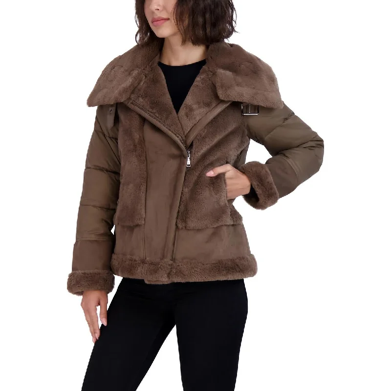 Tahari Womens Saylor Faux Fur Cold Weather Puffer Jacket Hoodie Zip-Up Jacket Button-Up Jacket Tahari Womens Saylor Faux Fur Cold Weather Puffer Jacket Hoodie Zip-Up Jacket Button-Up Jacket