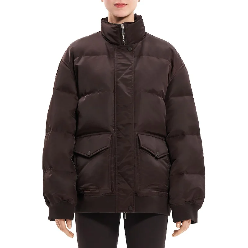 Theory Womens Collared Outdoor Puffer Jacket Fleece Fabric Down Fabric Feather Fabric Theory Womens Collared Outdoor Puffer Jacket Fleece Fabric Down Fabric Feather Fabric