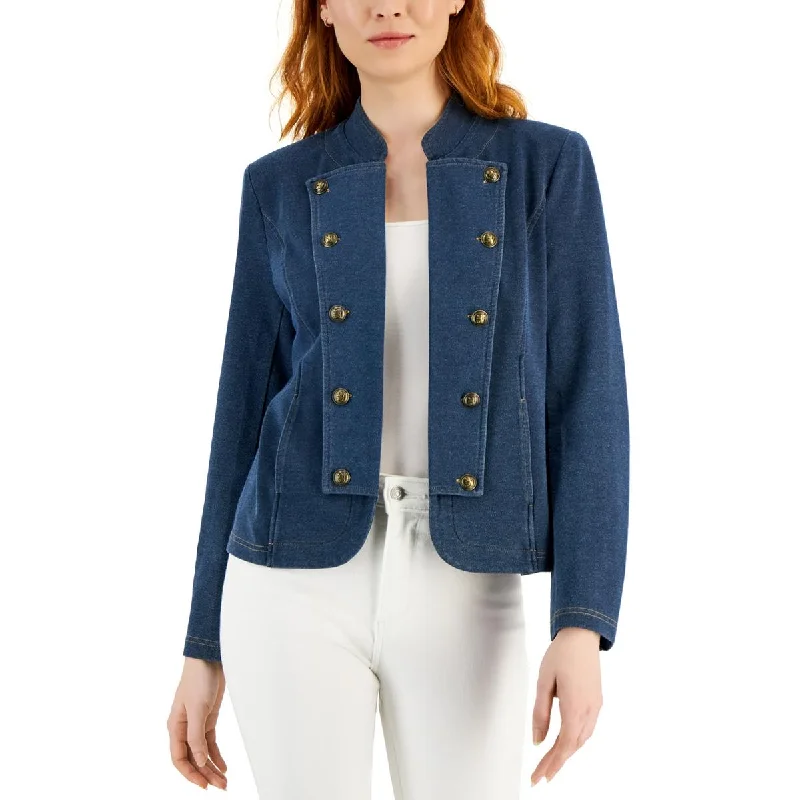 Tommy Hilfiger Womens Deim Button Down Denim Jacket Notch Collar Peter Pan Collar Cowl Neck Tommy Hilfiger Womens Deim Button Down Denim Jacket Notch Collar Peter Pan Collar Cowl Neck
