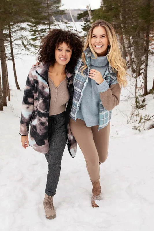 Tribal Long Sherpa Jacket Tiered Jacket Buttoned Jacket Zippered Jacket