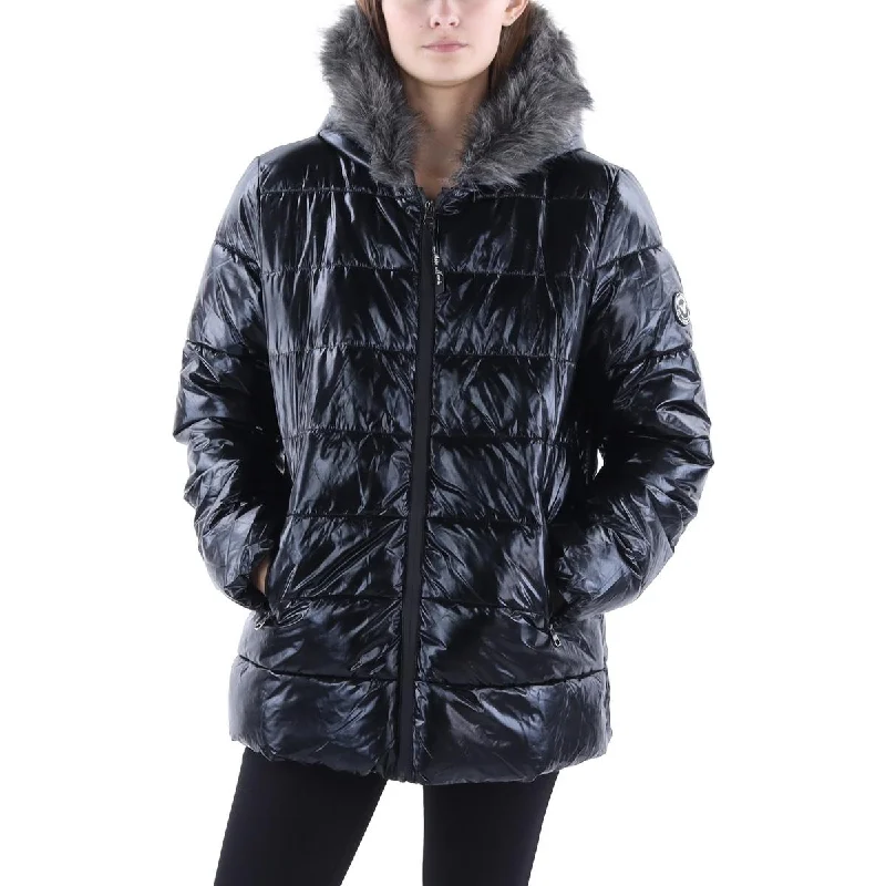 White Mark Womens Quilted Faux Fur Trim Puffer Jacket Stand-Up Collar Roll-Neck Collar Turtle Neck White Mark Womens Quilted Faux Fur Trim Puffer Jacket Stand-Up Collar Roll-Neck Collar Turtle Neck