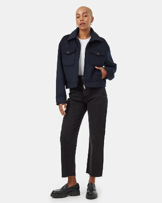 Wool Short Utility Jacket Hoodie Zip-Up Jacket Button-Up Jacket