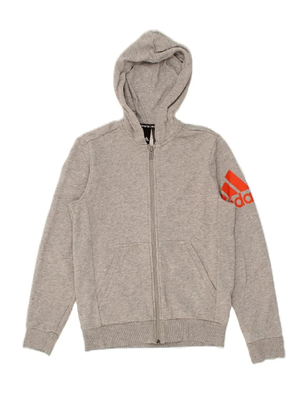 ADIDAS Boys Graphic Zip Hoodie Sweater 11-12 Years Grey