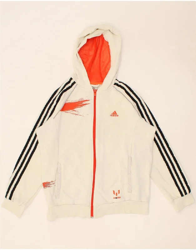 ADIDAS Boys Graphic Zip Hoodie Sweater 13-14 Years White