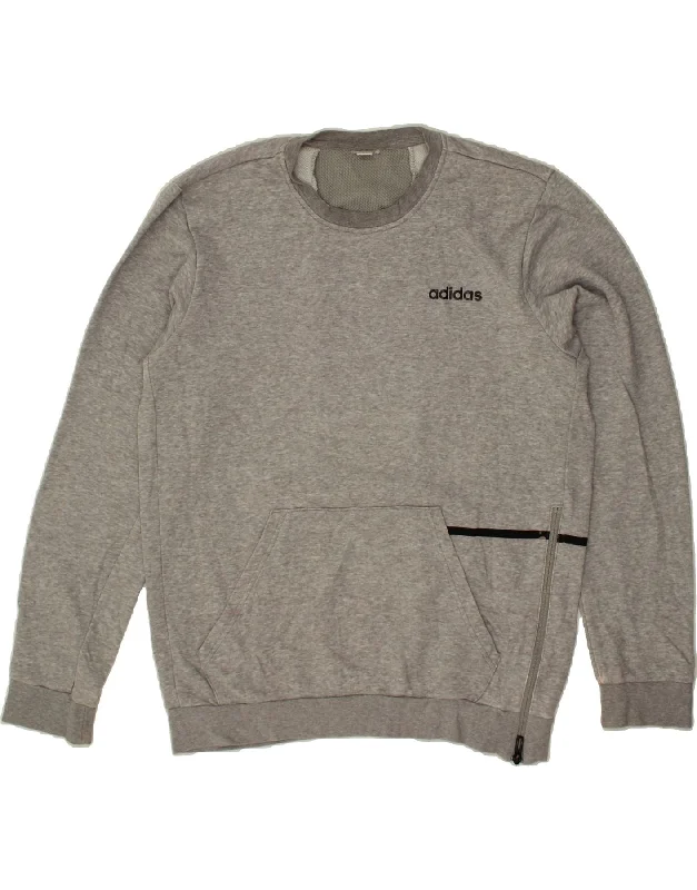 ADIDAS Mens Sweatshirt Jumper Large Grey Hoodie with Embroidery Detailed Premium