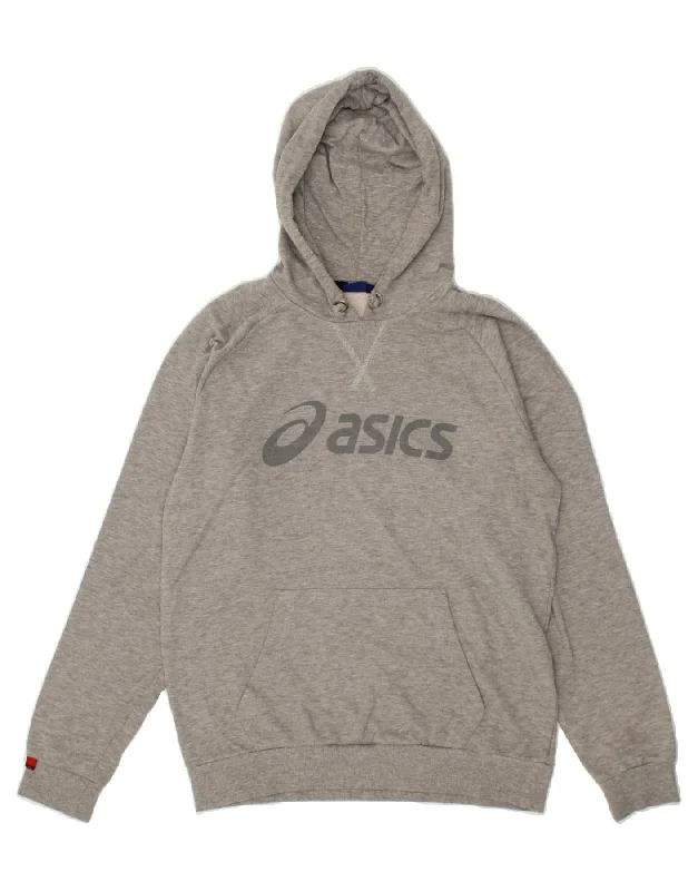 ASICS Mens Graphic Hoodie Jumper Large Grey Cotton