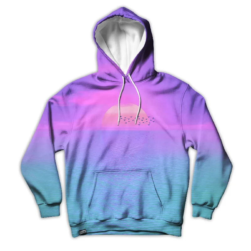 Beach Sunset Vaporwave Unisex Hoodie Hoodie with Velcro Closure Adjustable Secure