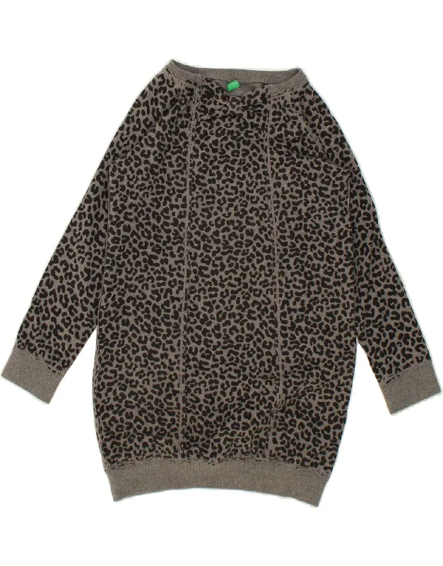 BENETTON Girls Sweatshirt Jumper Dress 10-11 Years Grey Animal Print Hoodie with Hem Detail Decorative Unique BENETTON Girls Sweatshirt Jumper Dress 10-11 Years Grey Animal Print Hoodie with Hem Detail Decorative Unique