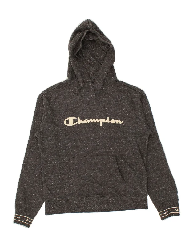 CHAMPION Boys Graphic Hoodie Jumper 13-14 Years XL Grey Flecked Cotton