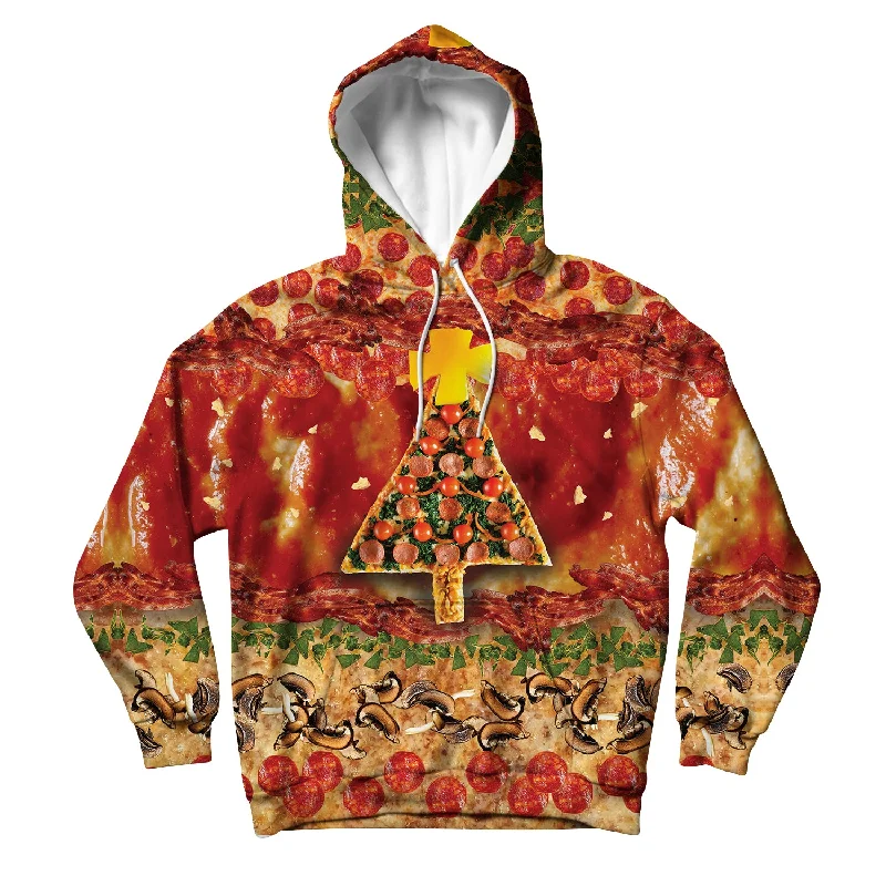Christmas Pizza Tree Unisex Hoodie Hoodie with High Neck Warm Protective