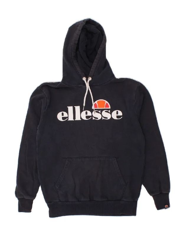 ELLESSE Mens Graphic Hoodie Jumper Small Navy Blue Cotton