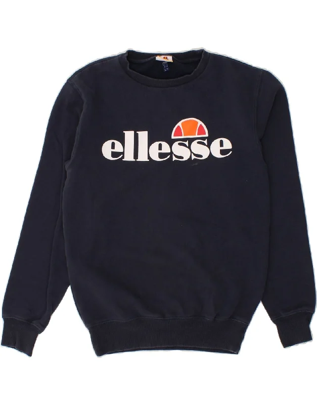 ELLESSE Womens Graphic Sweatshirt Jumper UK 8 Small  Navy Blue Cotton Hoodie with Oversized Fit Loose Comfortable