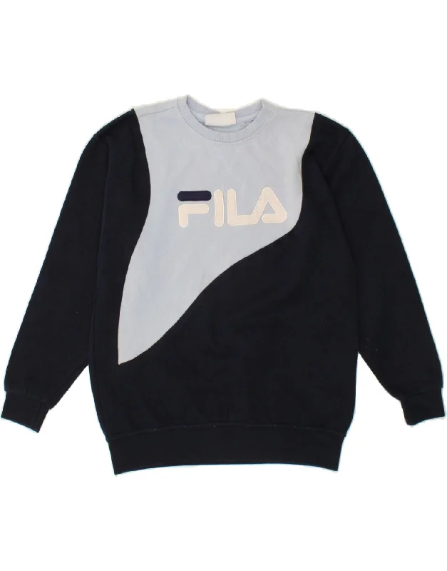 FILA Mens Graphic Sweatshirt Jumper Small Navy Blue Colourblock