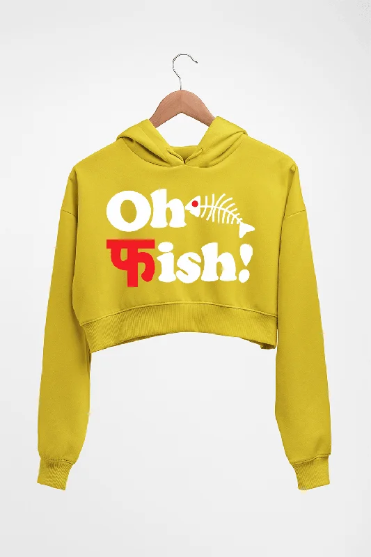 Fish Funny Crop HOODIE FOR WOMEN Hoodie with Hem Frayed Vintage Worn