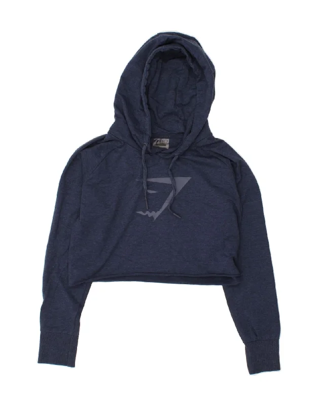 GYMSHARK Womens Crop Graphic Hoodie Jumper UK 14 Medium Navy Blue Hoodie with Rhinestones Sparkly Elegant GYMSHARK Womens Crop Graphic Hoodie Jumper UK 14 Medium Navy Blue Hoodie with Rhinestones Sparkly Elegant