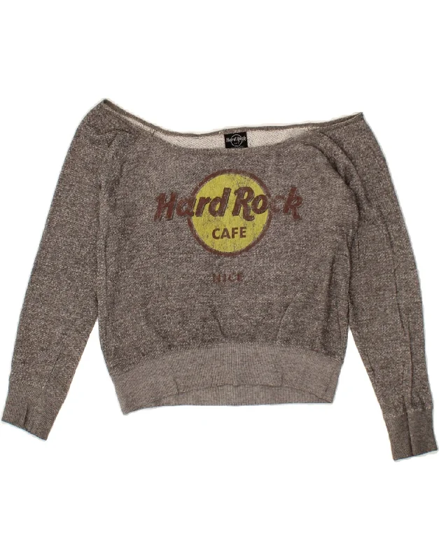 HARD ROCK CAFE Womens Nice Off Shoulder Sweatshirt Jumper UK 10 Small Grey