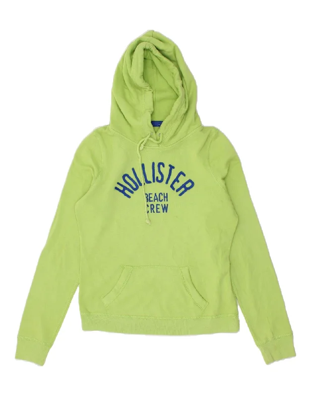 HOLLISTER Womens Graphic Hoodie Jumper UK 14 Medium Green Cotton Hoodie with Lace Feminine Delicate