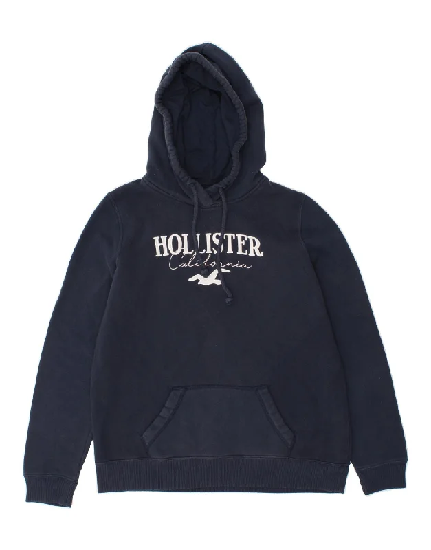 HOLLISTER Womens Graphic Hoodie Jumper UK 16 Large Navy Blue Cotton Graphic Hoodie Design Print HOLLISTER Womens Graphic Hoodie Jumper UK 16 Large Navy Blue Cotton Graphic Hoodie Design Print