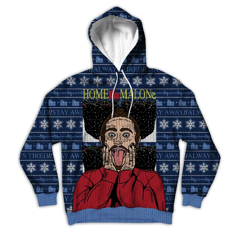 Home Malone Unisex Hoodie Hoodie with Exposed Zipper Edgy Industrial