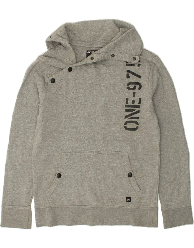 JACK & JONES Mens Button Neck Sweatshirt Jumper Large Grey Cotton Hoodie with Batwing Sleeves Loose Dramatic JACK & JONES Mens Button Neck Sweatshirt Jumper Large Grey Cotton Hoodie with Batwing Sleeves Loose Dramatic
