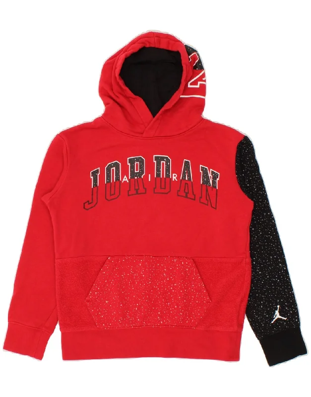 JORDAN Boys Graphic Hoodie Jumper 10-11 Years Medium Red Colourblock