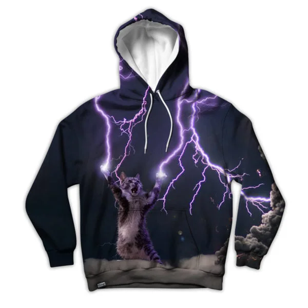 Lightning Cat Unisex Hoodie Hoodie with Ribbed Hem Stretchable Secure
