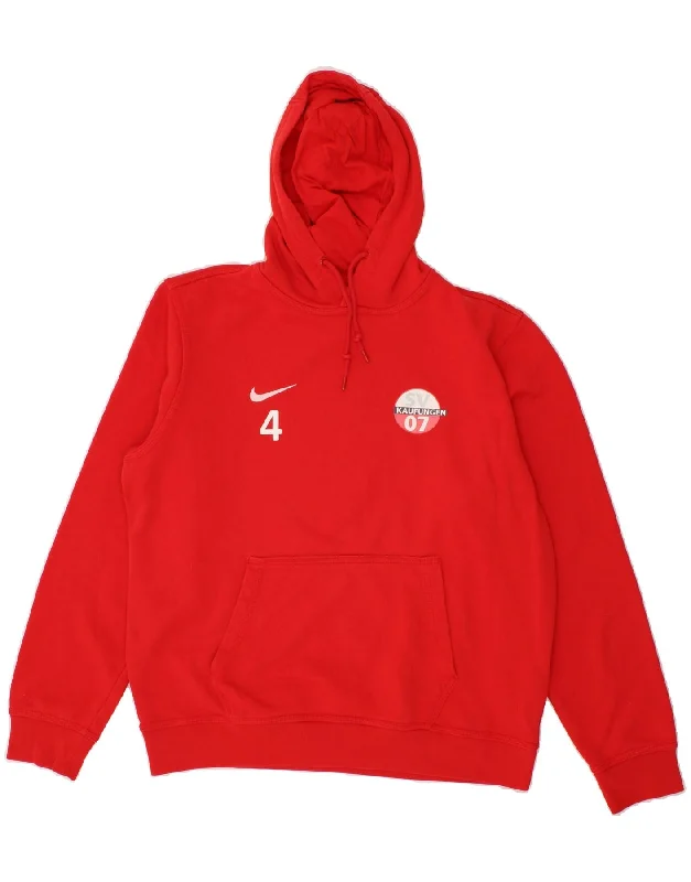 NIKE Mens Graphic Hoodie Jumper Large Red Cotton Hoodie with Snap Buttons Easy Quick