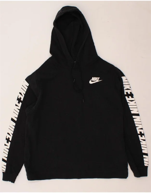 NIKE Womens Loose Fit Graphic Hoodie Jumper UK 16 Large Black Cotton Hoodie with Half-Zip Sporty Casual NIKE Womens Loose Fit Graphic Hoodie Jumper UK 16 Large Black Cotton Hoodie with Half-Zip Sporty Casual