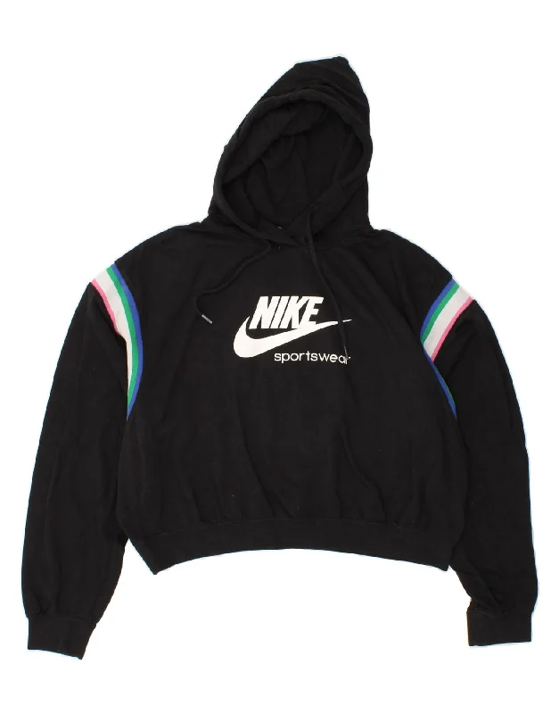 NIKE Womens Oversized Crop Graphic Hoodie Jumper UK 14 Medium Black Hoodie with Button Placket Classic Preppy NIKE Womens Oversized Crop Graphic Hoodie Jumper UK 14 Medium Black Hoodie with Button Placket Classic Preppy