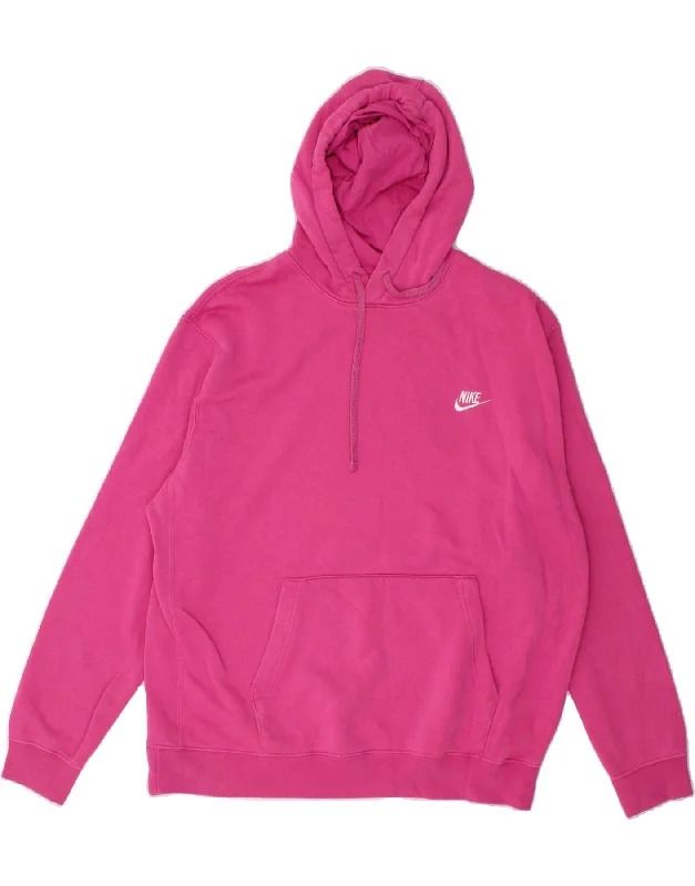 NIKE Womens Oversized Hoodie Jumper UK 14 Medium Pink Cotton Hoodie with Set-In Sleeves Structured Classic