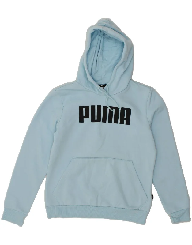 PUMA Womens Graphic Hoodie Jumper UK 10 Small Blue Cotton Hoodie with Button Classic Timeless PUMA Womens Graphic Hoodie Jumper UK 10 Small Blue Cotton Hoodie with Button Classic Timeless