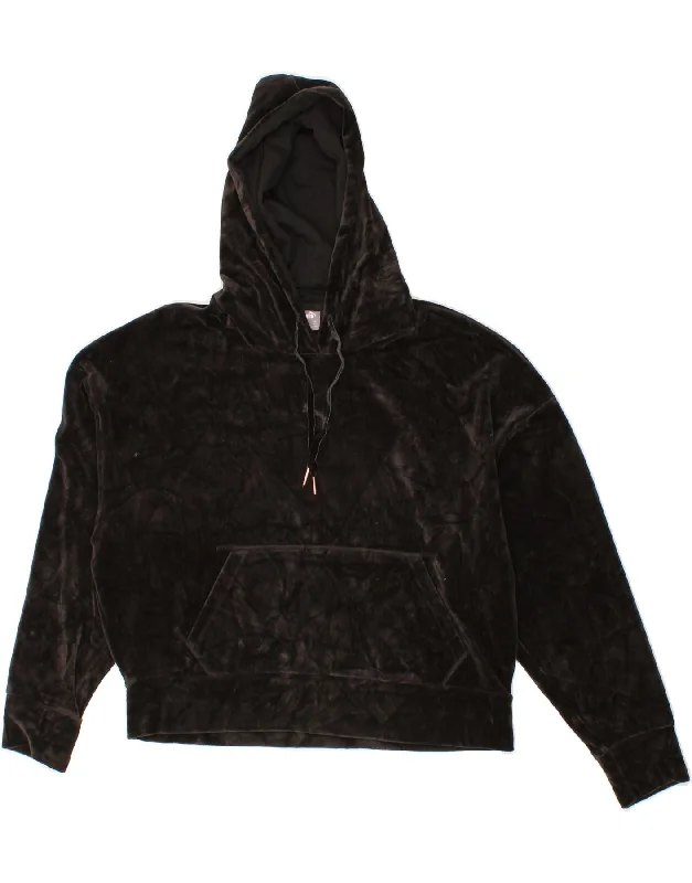 PUMA Womens Oversized Velour Hoodie Jumper UK 10 Small Black Cotton Hoodie with High Neck Warm Protective