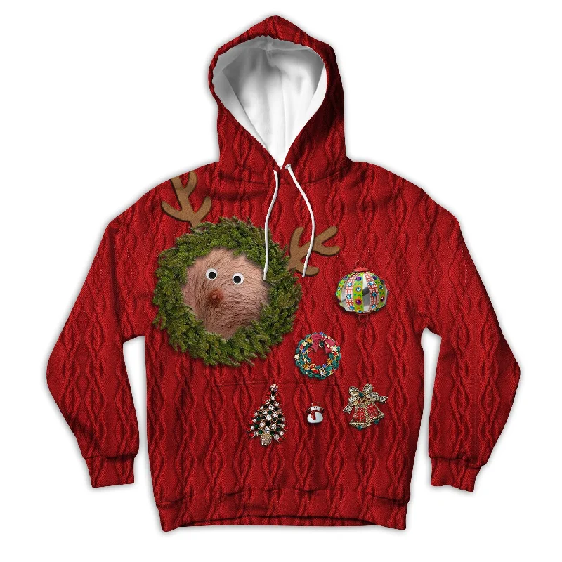Reindeer Nipple Unisex Hoodie Hoodie with Hidden Zipper Minimalist Clean