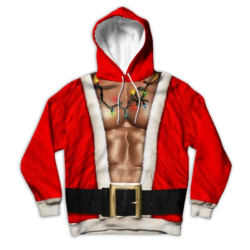 Buff Santa Unisex Hoodie Hoodie with Tied Waist Feminine Flattering