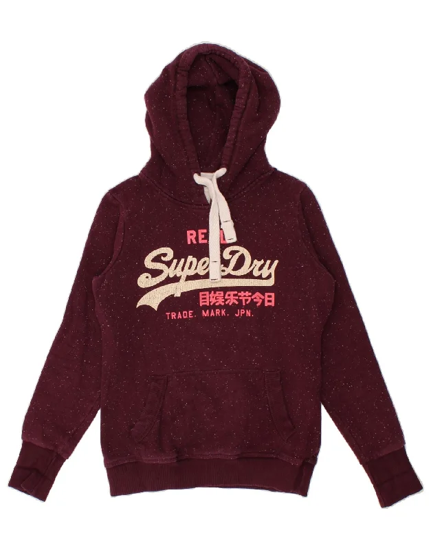 SUPERDRY Womens Graphic Hoodie Jumper UK 12 Medium Burgundy Cotton