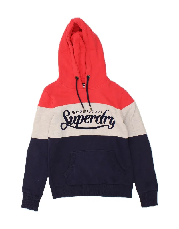 SUPERDRY Womens Graphic Hoodie Jumper UK 8 Small Multicoloured Colourblock