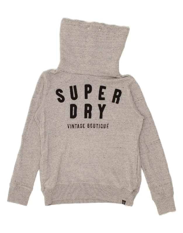 SUPERDRY Womens Graphic Roll Neck Sweatshirt Jumper UK 18 XL Grey Flecked