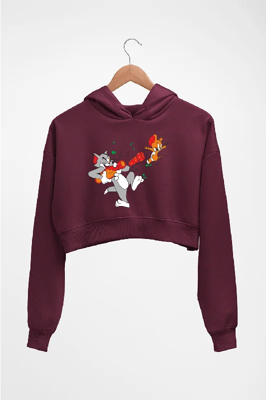Tom and Jerry Crop HOODIE FOR WOMEN Hoodie with Button Placket Classic Preppy