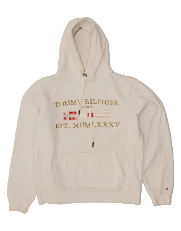 TOMMY HILFIGER Womens Hoodie Jumper UK 10 Small White