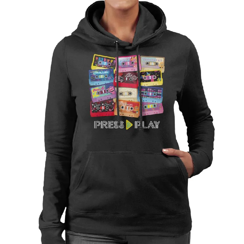 Trolls Cassette Press Play Women's Hooded Sweatshirt Hoodie with Emblem Brand Identity Trolls Cassette Press Play Women's Hooded Sweatshirt Hoodie with Emblem Brand Identity