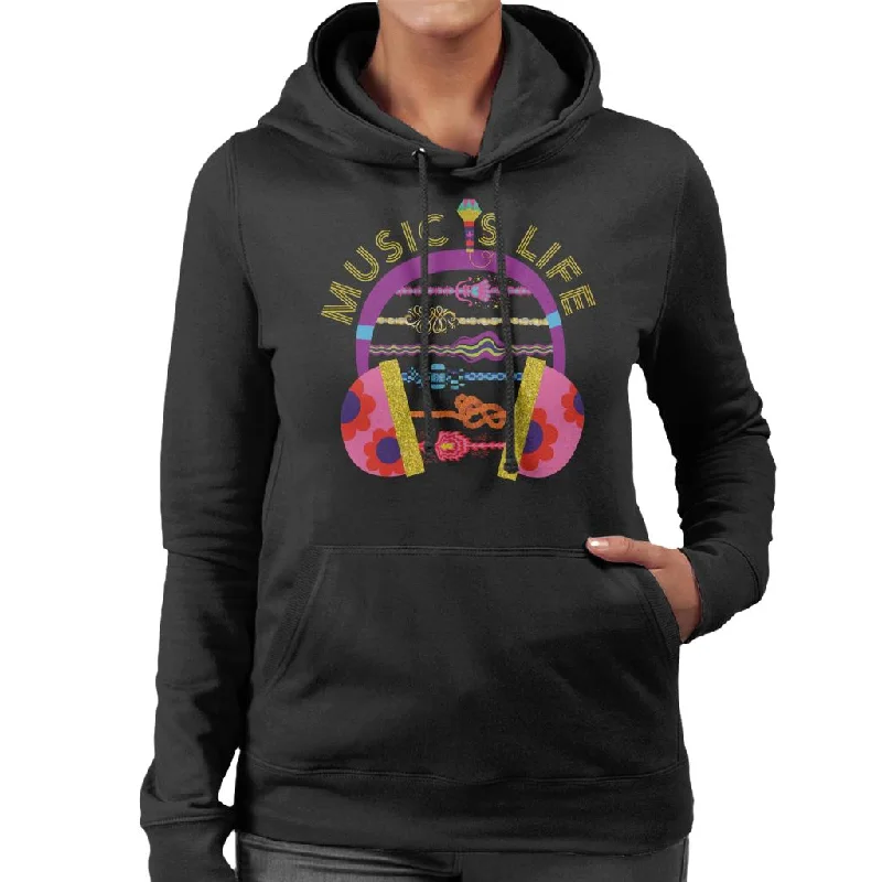 Trolls Headphone Music Is Life Women's Hooded Sweatshirt Hoodie with Hem Frayed Vintage Worn