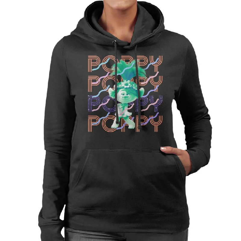Trolls Poppy Queen Of The Pop Women's Hooded Sweatshirt Hoodie with Stripes Bold Sporty Trolls Poppy Queen Of The Pop Women's Hooded Sweatshirt Hoodie with Stripes Bold Sporty