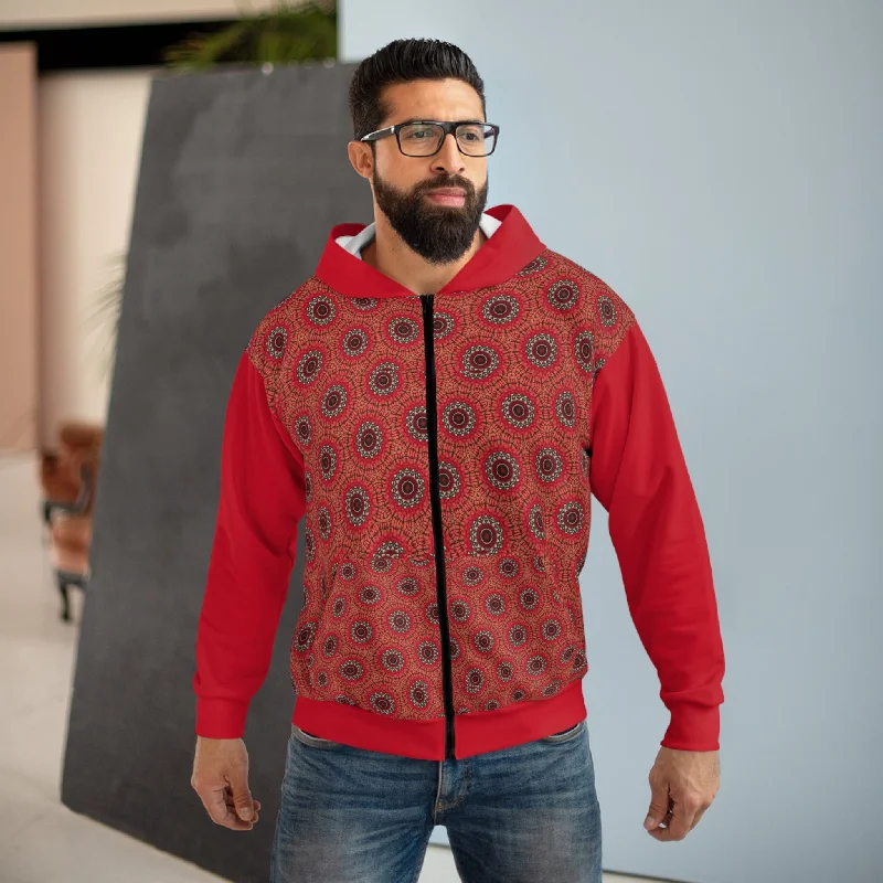 Unisex Zip Hoodie - Christmas Red Hoodie with Mock Neck Collared Structured