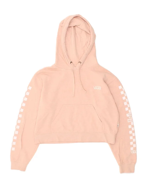 VANS Womens Oversized Crop Graphic Hoodie Jumper UK 14 Medium Pink Hoodie with Hem Detail Decorative Unique VANS Womens Oversized Crop Graphic Hoodie Jumper UK 14 Medium Pink Hoodie with Hem Detail Decorative Unique