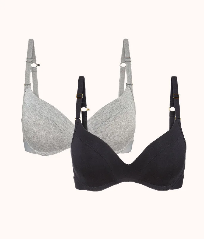 All-Day No-Wire Push-Up Bra Bundle: Jet Black/Heather Gray