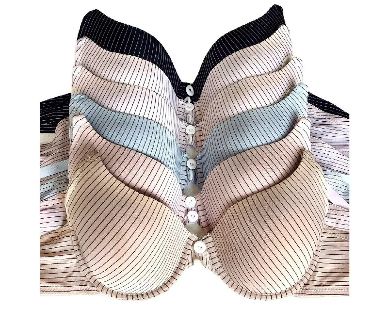 Button Center & Striped Full Coverage Bras