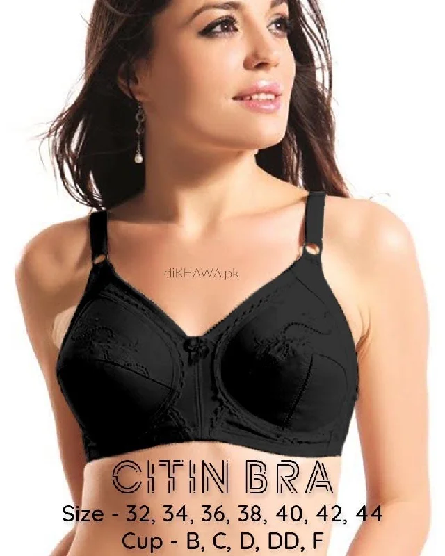 Citin Bra - Flourish - Black Bra - Non Padded & Non Wired Bra - Minimizer Bra Adjustable Fit Bra