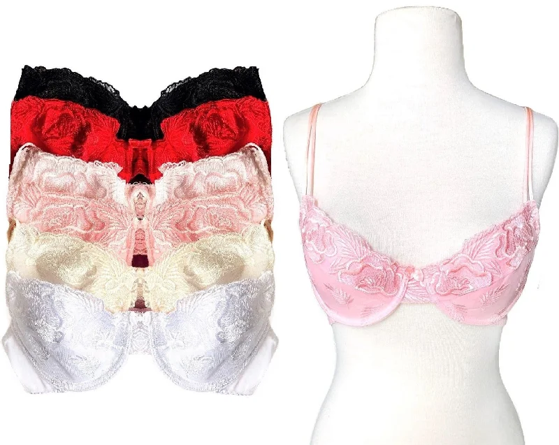 Unlined Elegant Floral Bras & Wide Wing