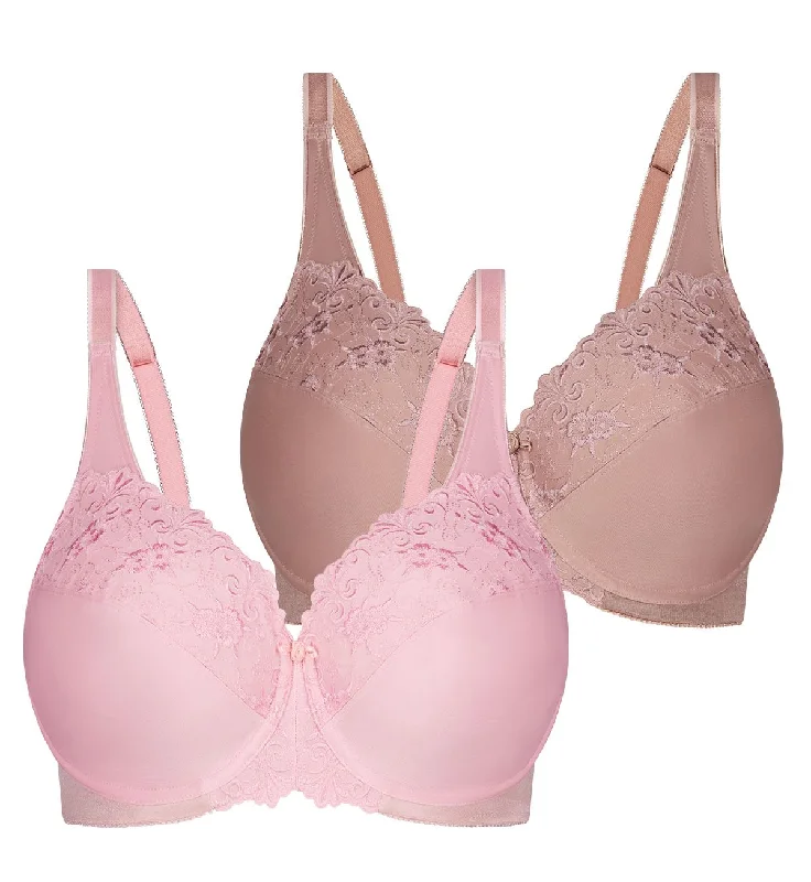 EMBROIDERED MINIMISER TWIN PACK UNDERWIRED BRA Lace Back Bra
